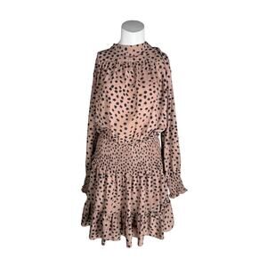 La Vie Rebecca Taylor Mini Dress Women's Large Smocked Cheetah Long Sleeve